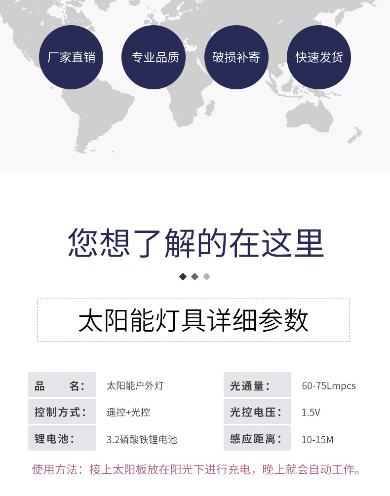 聚木照明LED一体化太阳能路灯 高质量草坪灯壁灯庭院灯户外